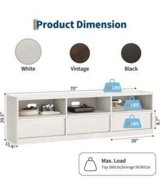 Mid-Century TV Stand for 65–75" TVs, Industrial Entertainment Center with 3 Drawers