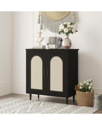 Sideboard Buffet Kitchen Storage Cabinet with Rattan, Solid Wood Feet for Living Room, Hallway, Entryway, Cabinet with Ample Storage