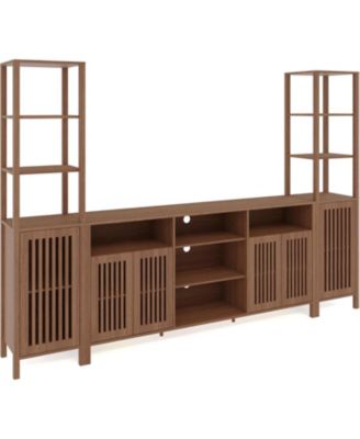 Farmhouse TV Stand for 70-Inch TVs, Entertainment Center with Bookshelves, Storage Cabinet & Adjustable Shelves