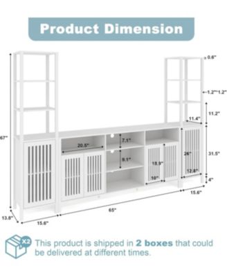 Farmhouse TV Stand for 70-Inch TVs, Entertainment Center with Bookshelves, Storage Cabinet & Adjustable Shelves