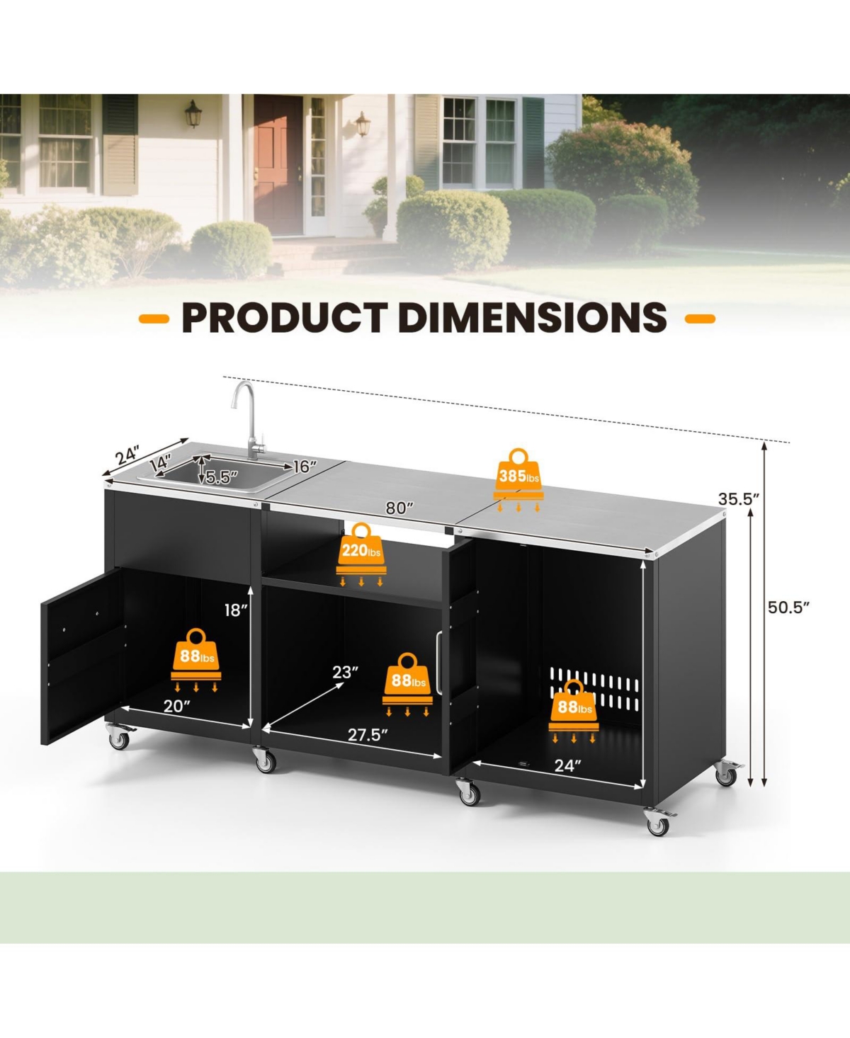 Mecale Heavy-Duty Outdoor Grill Table Cart with Sink and Drainage, Metal Prep Station
