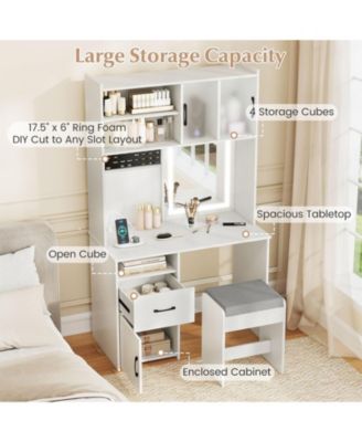 67" Tall Vanity Set with Mirror and Charging Station, Makeup Dressing Table