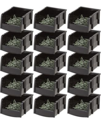 USA Stackable Bins, Plastic Front Shelf Bin Storage Organizer, Craft Supplies, Small Parts, Nuts and Bolts, 15Pk