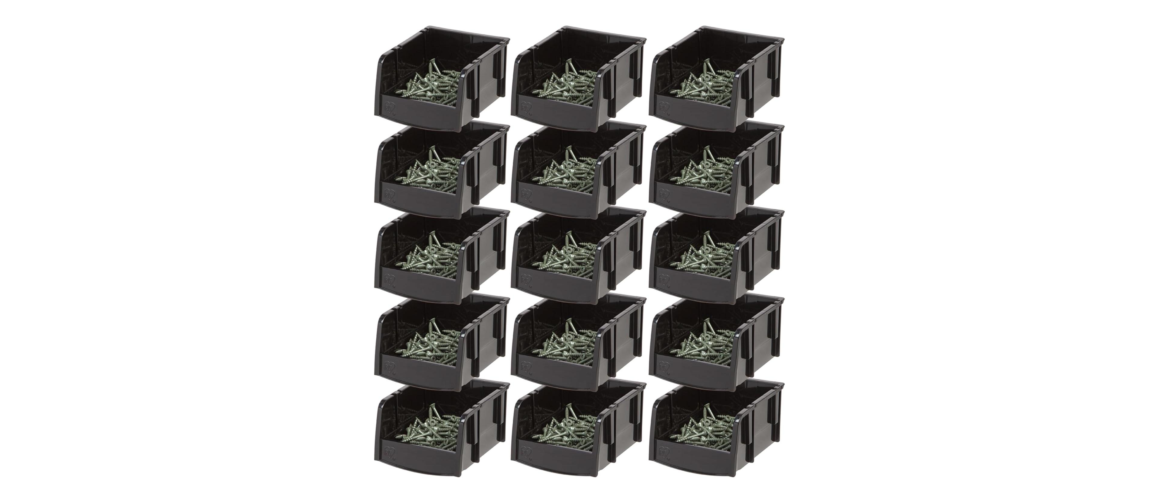 Iris Stackable Bins, Plastic Front Shelf Bin Storage Organizer, Craft Supplies, Small Parts, Nuts and Bolts, 15Pk