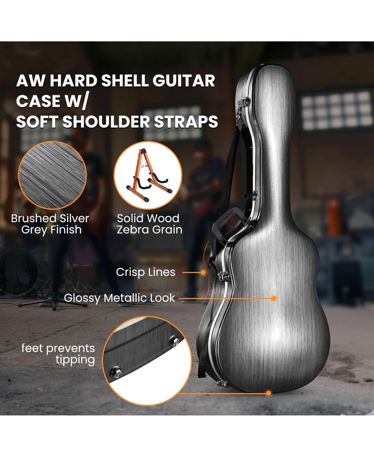 Yescom Abs Acoustic Guitar Case with Backpack Straps & Stand Kit Fits for 41" Lockable Hardshell Carrying Case
