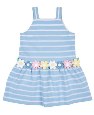Little Girls Stripe Knit Dress With Mulitcolor Flowers