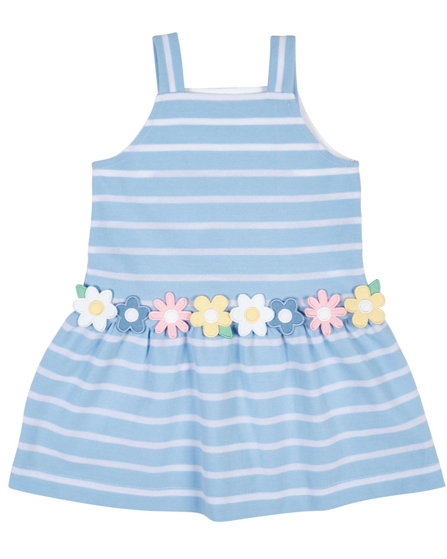 Little Girls Stripe Knit Dress With Mulitcolor Flowers