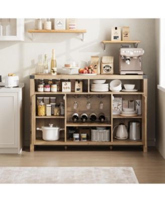 52.1" Boho Farmhouse Rattan Buffet Cabinet with Adjustable Shelves