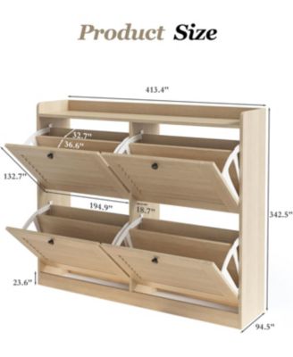 Large Narrow Shoe Storage Cabinet, 4 Flip Drawers Adjustable Shelves Entryway Shoe Rack Organizer
