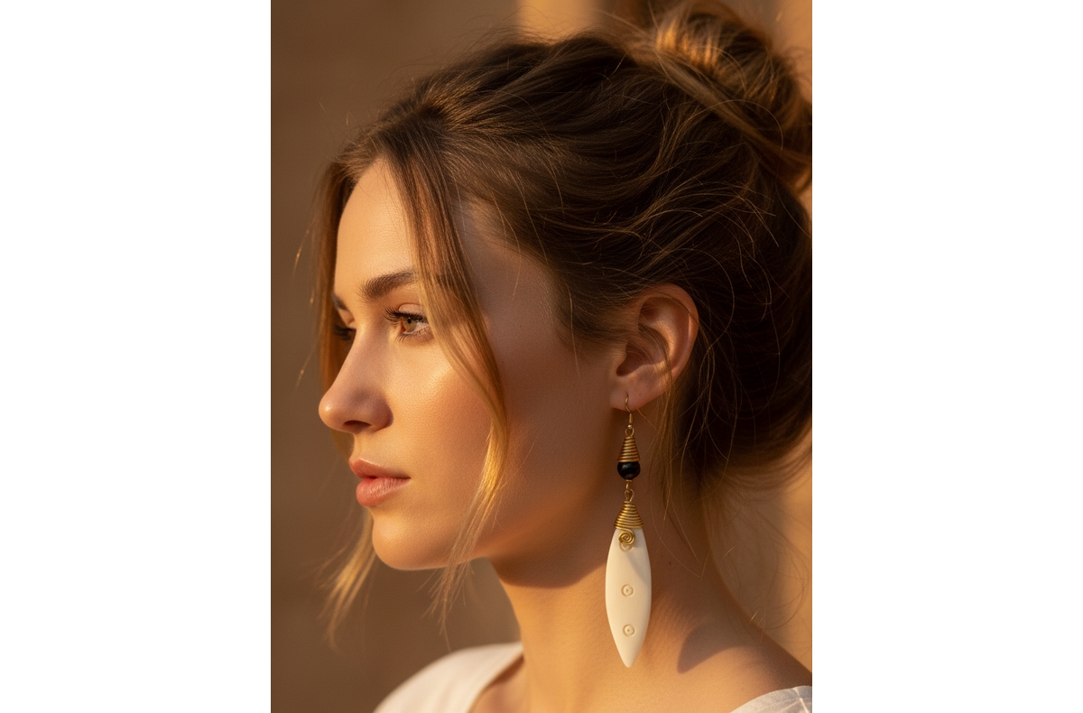 Kendi Amani women's Malaika Handmade Bone & Brass Drop Earrings