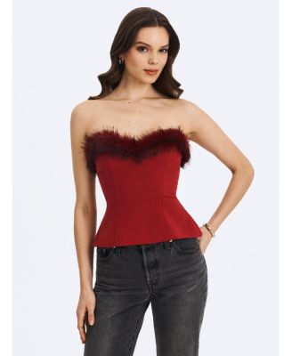 Women's Ivette Crimson Fur-Trimmed Peplum Top
