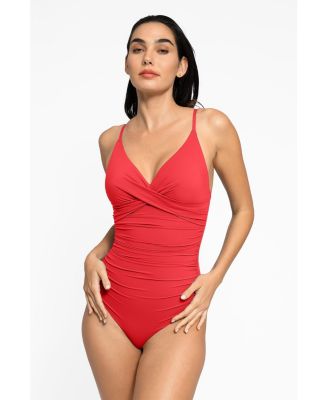 Women's Shapewear Ruched Cross-Front Sculpting One-Piece Swimsuit