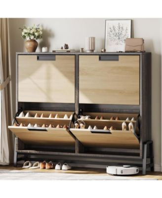 Shoe Cabinet Storage with 4 Flip Drawers, Freestanding Shoe Storage Orgzr Cabinet for Entryway, Narrow Shoe Rack Cabinet with 3-Tier Adjustable