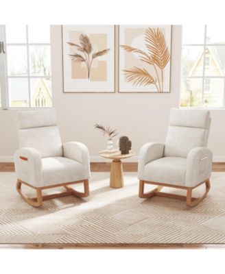 Upholstered Nursery Rocking Chair with Natural Wood Frame