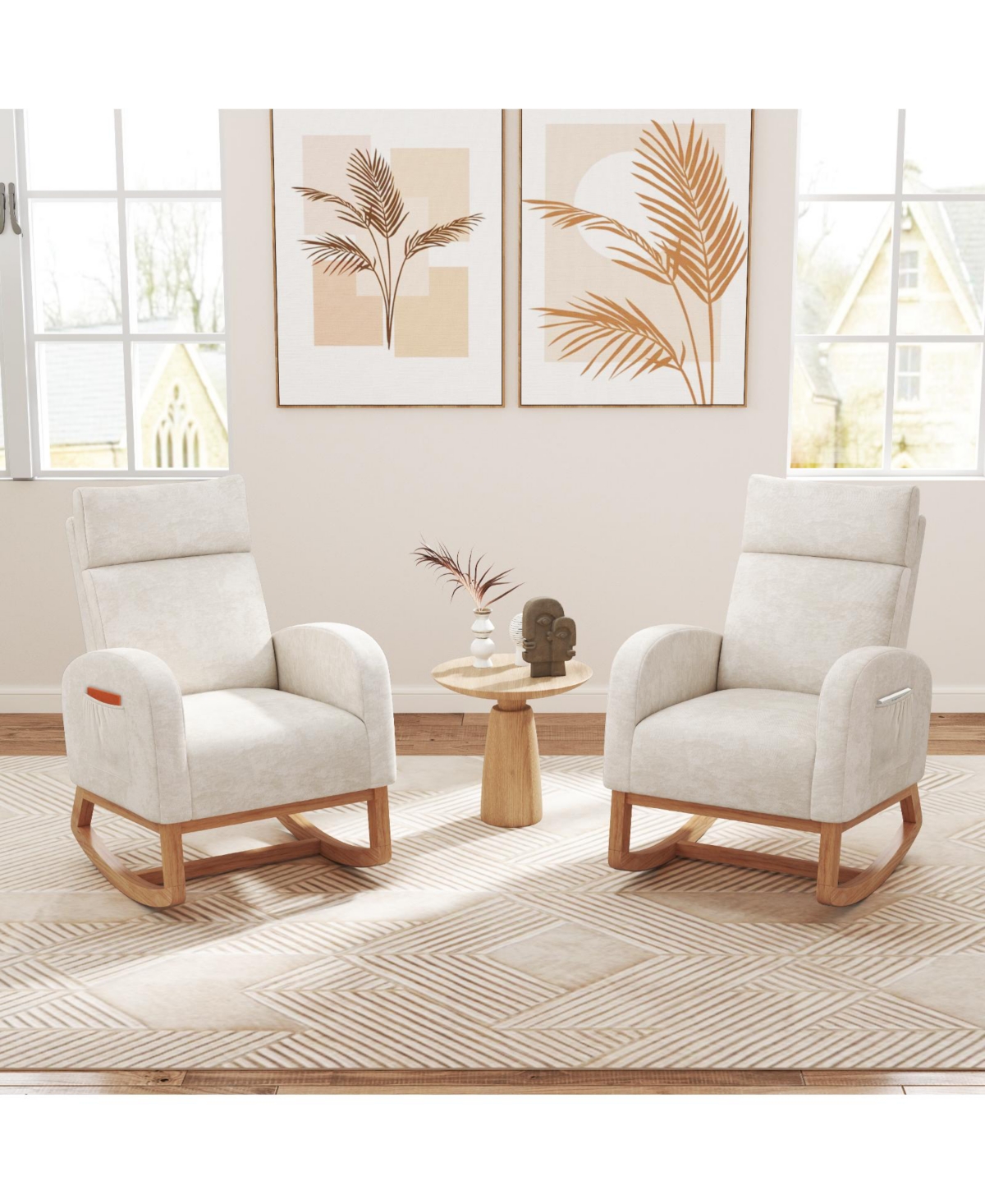 Slickblue Upholstered Nursery Rocking Chair with Natural Wood Frame