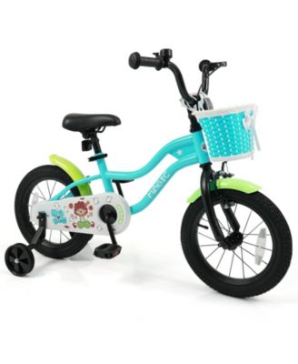 14 Inch Kids Bike with Training Wheels and Basket Green Color-14