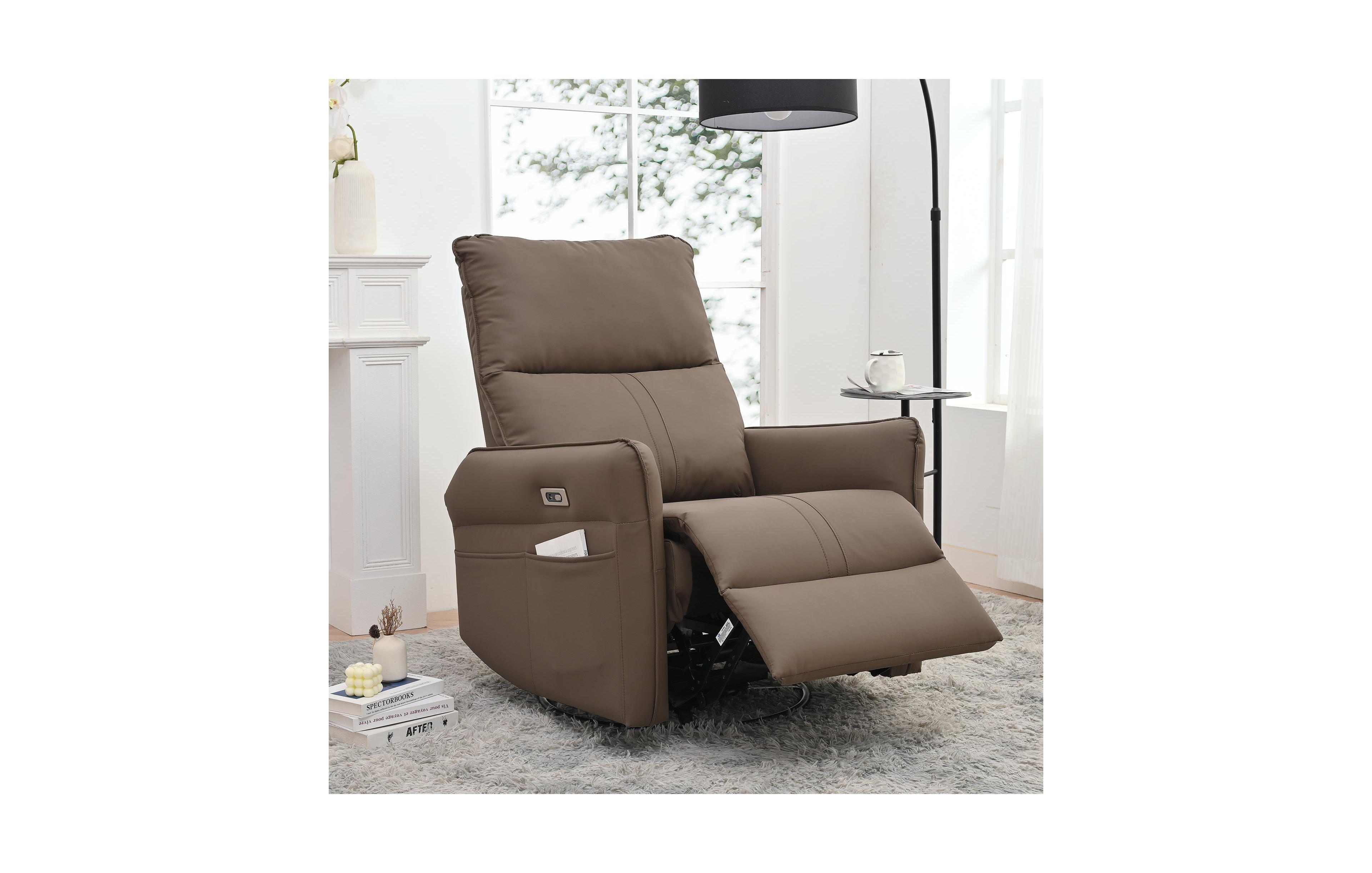 Clihome 270° Swivel Power Recliner Chair with Usb Charging,Overstuffed Rocking Recliner,Pu Glider for Living