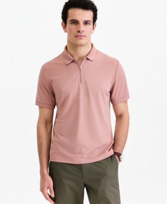 Men's Ottoman Short Sleeve Textured Quarter-Zip Polo Shirt