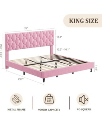 Platform Bed Frame with Upholstered Headboard, Wood Slats, No Box Spring Needed, Easy Assembly