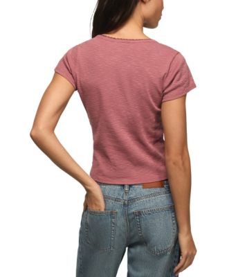 Women's Crochet Trim Short-Sleeve Henley Top