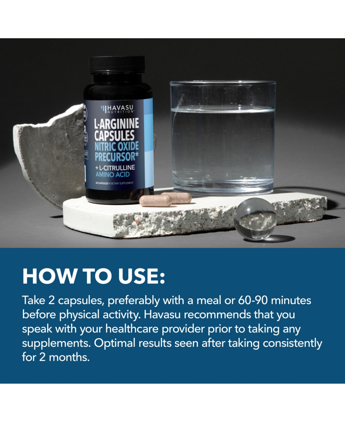 L-Arginine Capsules for Men's Stamina, Endurance & Performance, Havasu Nutrition, 60ct