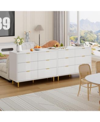 Fluted Dresser for Bedroom with 6 Drawers, 39.4" Wide Modern Chest of Drawers with Metal Handle