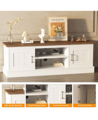 Farmhouse Rustic Wood TV Stand for 65 Inch TVs, Entertainment Center with Storage Cabinets Modern Console