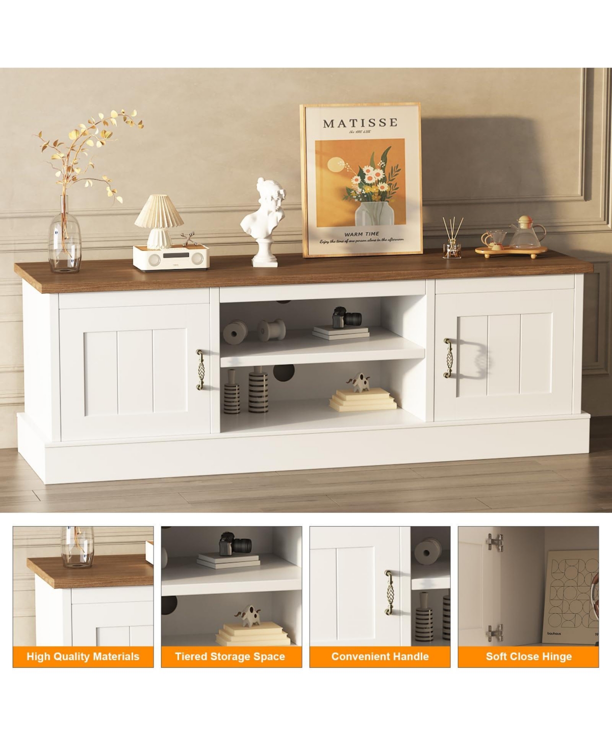 gaomon Farmhouse Rustic Wood Tv Stand for 65 Inch TVs