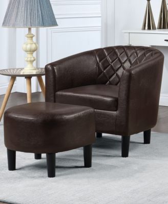 27.75" Faux Leather Roosevelt Accent Chair with Ottoman