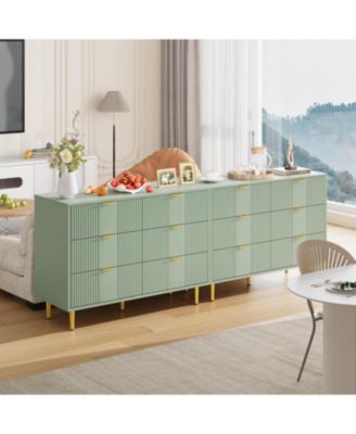 Fluted Dresser for Bedroom with 6 Drawers, 39.4" Wide Modern Chest of Drawers with Metal Handle