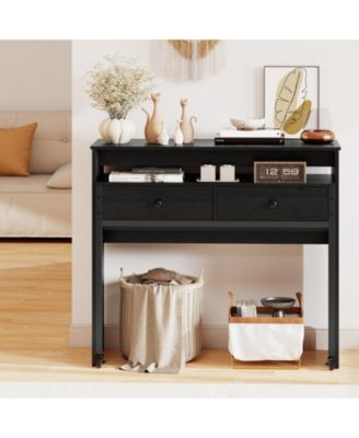 Extendable Rolling Computer Desk with 2 Drawers, Convertible Home Office Writing Desk