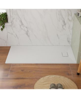 Wheelchair-Friendly Shower Base with Non-Slip Surface, Reversible Drain, SMC Cover and Flashing Kits