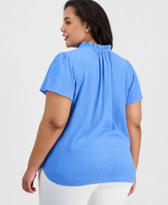 Plus Size Crinkled Flutter-Sleeve Top