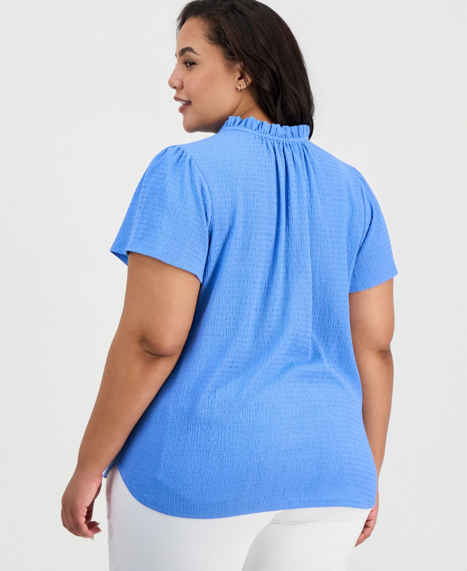 Plus Size Crinkled Flutter-Sleeve Top