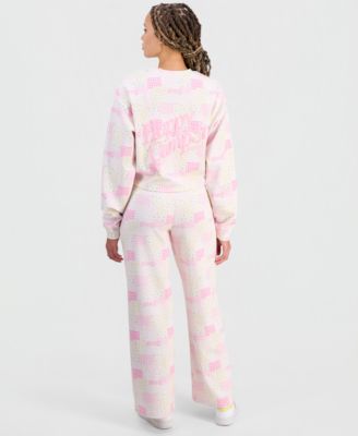 Juniors' Patchwork Print Crewneck Sweatshirt & Patchwork Print Sweatpants