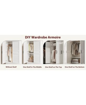 Armoire Wardrobe Closet with 4 Doors, 72 in Wooden Wardrobe Cabinet with Hanging Rod
