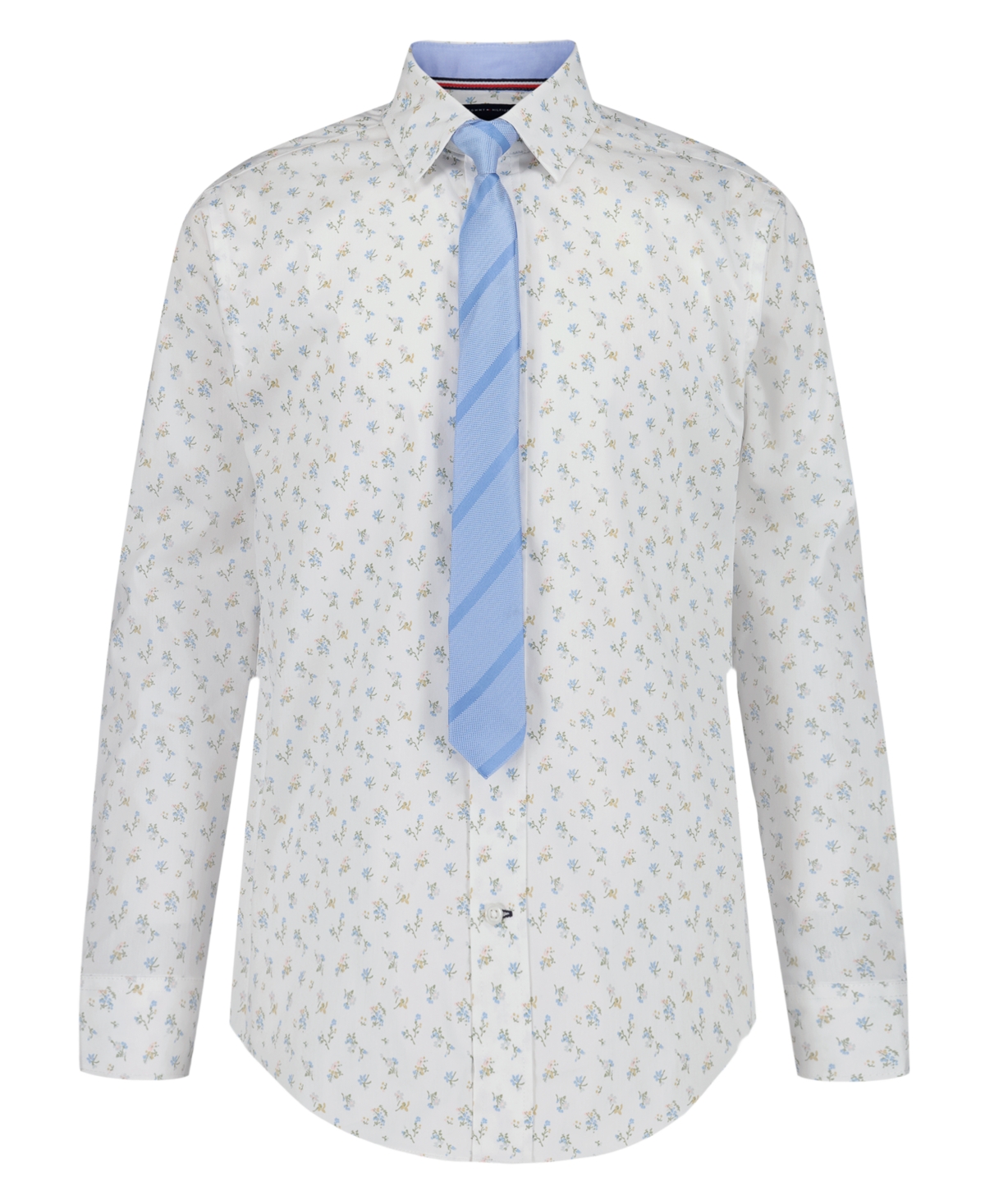 Tommy Hilfiger Boys' 8-20 Long-Sleeve Stretch Floral Print Shirt - White