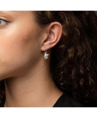 Sterling Silver 18k Gold Plated Bee Pearl Necklace & Earring Set Dainty