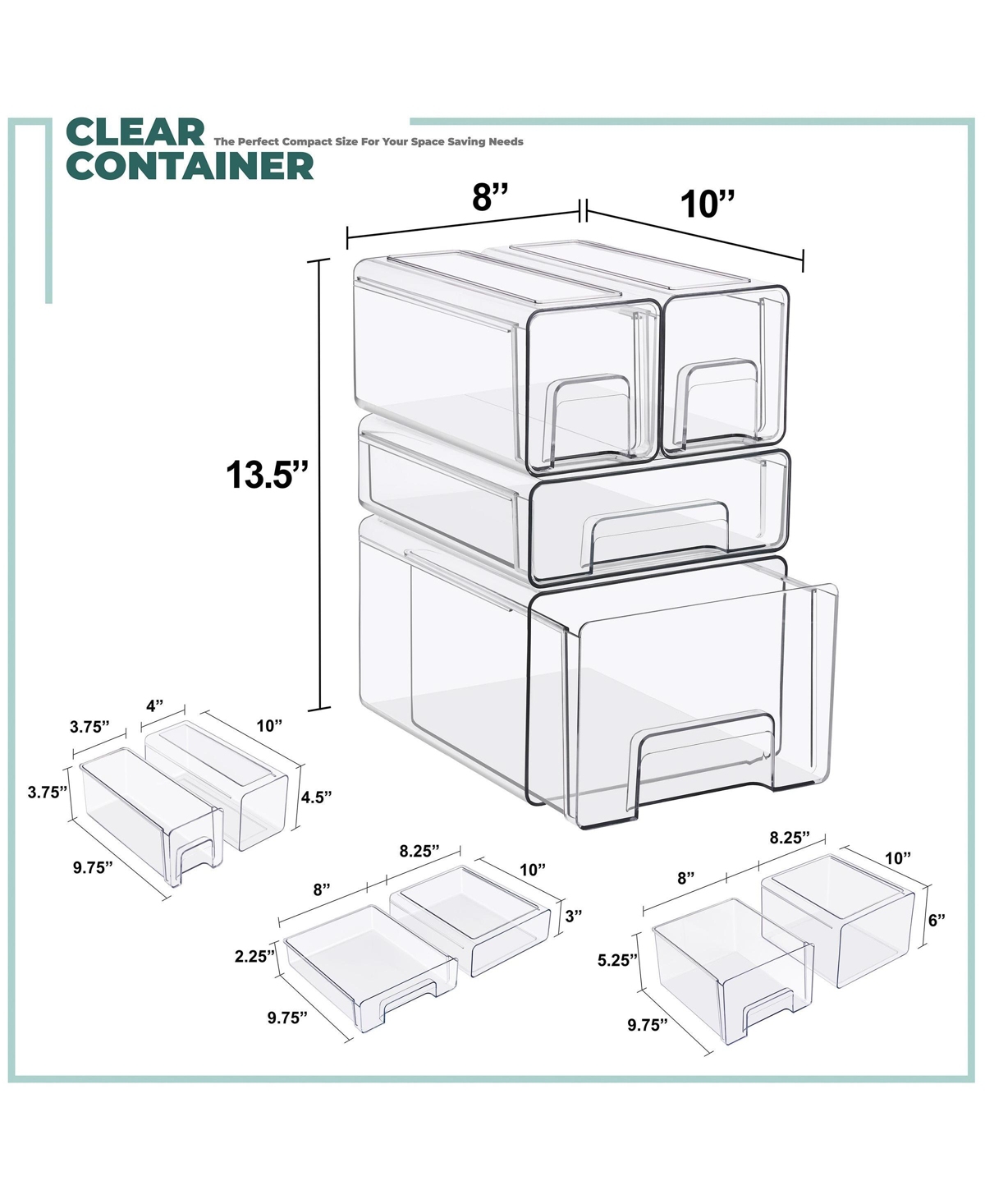 Sorbus Piece Clear Stackable Storage Drawers Case with Handles - for Bathroom, Closet, Pantry, Cabinet
