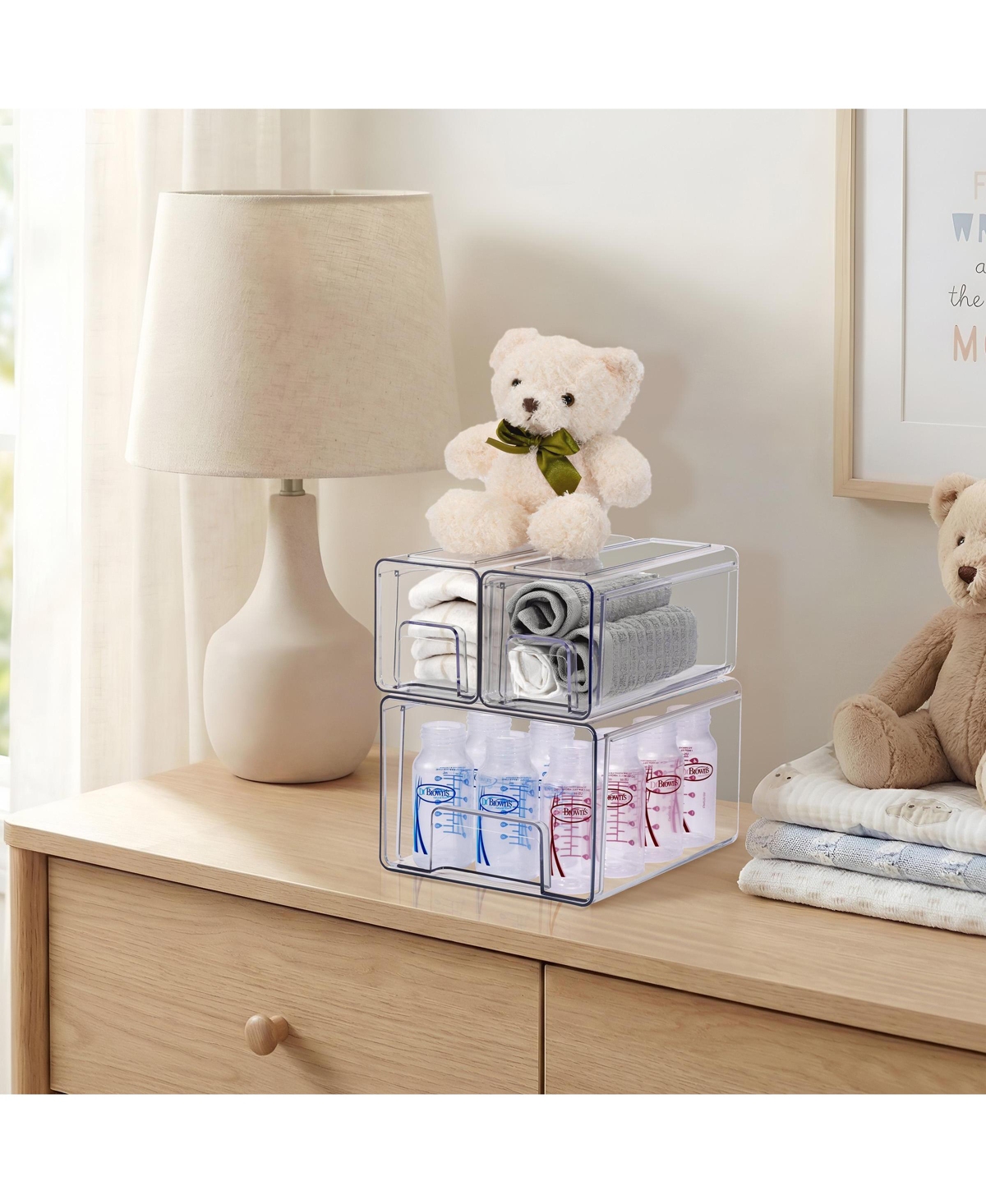 Sorbus Piece Clear Stackable Storage Drawers Case with Handles - for Bathroom, Closet, Pantry, Cabinet