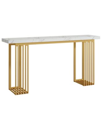 Modern Console Table with Faux Marble Top & Metal Base, 63" Narrow Long Sofa Table for Entryway, Hallway, Living Room