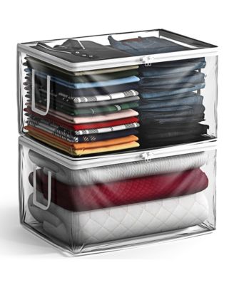 2 Pack Foldable Large Clear Plastic Bags with Zipper & Carry Handles - Great for Clothes, Blankets, Closets, Bedrooms, and more