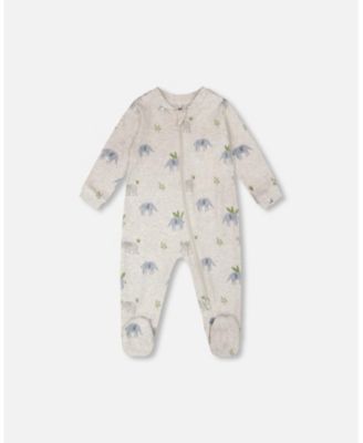 Baby Boys Cotton One-Piece Pyjama Grey Elephant Print