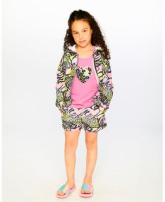 Girl Zip Front French Terry Hoodie Black Printed Multicolor