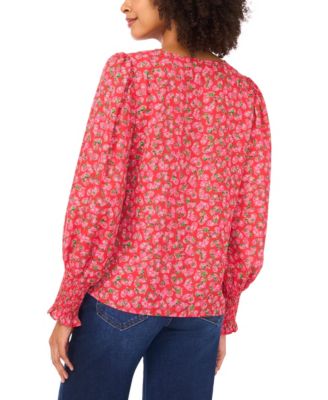 Women's Long-Sleeve Smocked Cuff Blouse