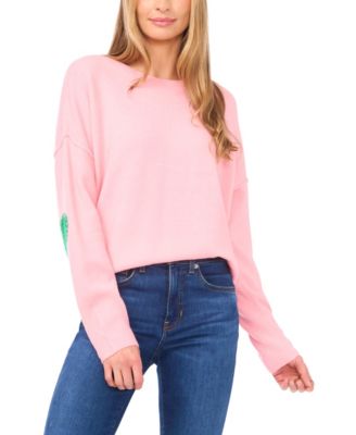 Women's Valentine's Crewneck Heart Elbow Patch Long-Sleeve Sweater