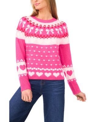 Women's Heart and Bow Fair Isle Crewneck Sweater