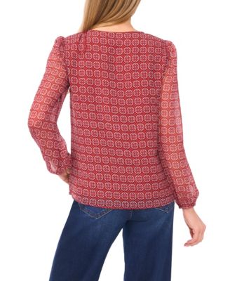 Women's Elastic Cuff V-Neck Button Up Top