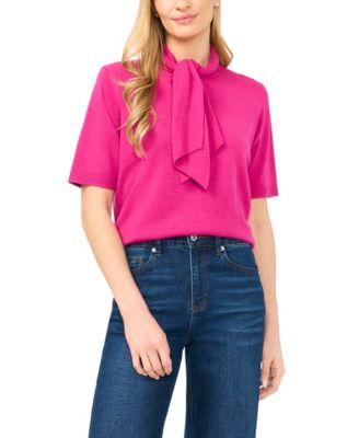 Women's Tie Neck Short-Sleeve Sweater