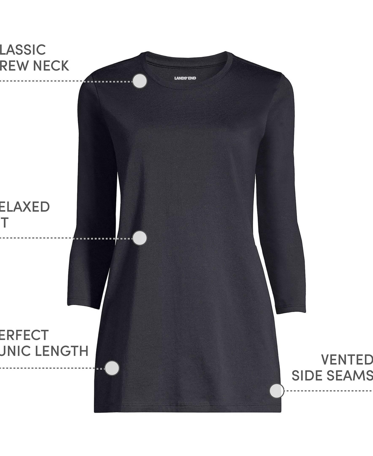 Lands' End Women's 3/4 Sleeve Cotton Supima Tunic